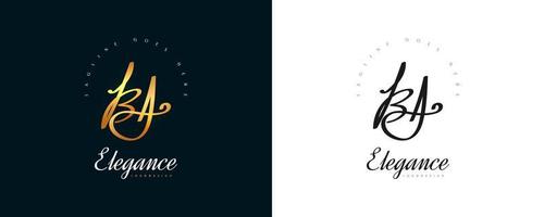 Initial B and A Logo Design with Elegant and Minimalist Gold Handwriting Style. BA Signature Logo or Symbol for Wedding, Fashion, Jewelry, Boutique, and Business Identity vector