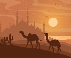 Mosque in the Desert Background vector