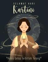 selamat hari kartini significa feliz día de kartini. kartini es una heroína indonesia. habis gelap terbitlah terang significa que después de la oscuridad llega la luz. ilustración vectorial vector