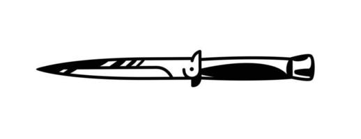 Knife logo illustration. Vector. Painted gangster knife. Black and white contour graphic drawing. Tattoo. Decorative element for design.