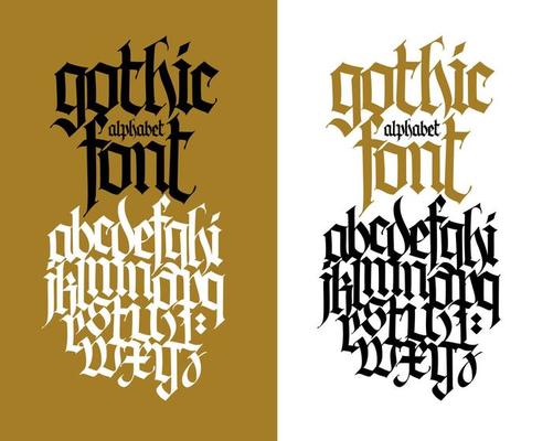 Gothic. Vector. Lowercase letters on a white background. Beautiful and stylish calligraphy. Elegant font for tattoo. Medieval European modern style. All Latin letters are written with a pen.