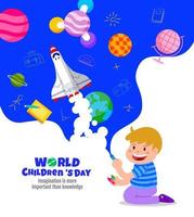 feliz día mundial del niño, regreso a la escuela, banner de plantilla de diseño vector