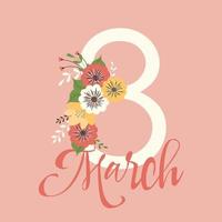 Card in the form of a number with flowers in the vintage style on white background vector