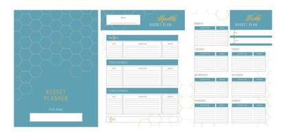 Set of three a planner memos for keeping track of expenses and budgeting. Personal monthly and weekly budget planner in a4 format. Finance, income and expenses. Ready to print. vector