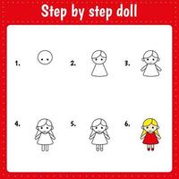 Drawing tutorial doll. Vector kid educational game