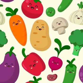 surtido de verduras personajes de patrones sin fisuras vector