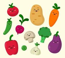 una variedad de lindos y divertidos personajes de vegetales vector