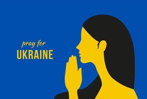 Pray for Ukraine. Woman silhouette praying for peace flat design. vector