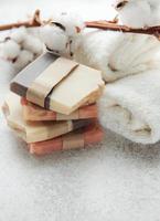 Concept of spa with natural organic handmade soap. photo