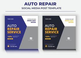 Servicios de reparación de automóviles, publicación en redes sociales y folleto. vector