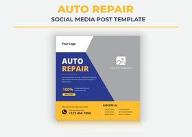 Servicios de reparación de automóviles, publicación en redes sociales y folleto. vector