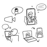 hand drawn doodle Simple Set of Video Conference Related illustration icon vector