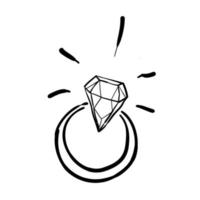 estilo de dibujos animados de ilustración de anillo de diamante de garabato dibujado a mano vector