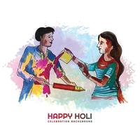 Beautiful couple playing festival of colors happy holi colorful background vector