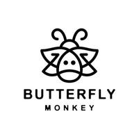 diseño de logotipo combinación de mariposa y mono con arte de línea de estilo vector