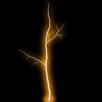abstract gold yellow lighting natural thunder realistic magic overlay bright glowing effect on black. photo