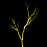 abstract gold yellow lighting natural thunder realistic magic overlay bright glowing effect on black. photo