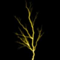 abstract gold yellow lighting natural thunder realistic magic overlay bright glowing effect on black. photo