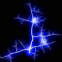 abstract dark blue lighting natural thunder realistic magic overlay bright glowing effect on black. photo