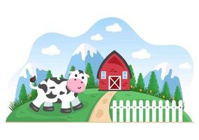 Dairy Cows Pictures with a View of a Meadow or a Farm in the Countryside to Eat Grass in an Illustration Flat Style vector