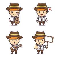 cute guitarist cartoon mascot character illustration vector