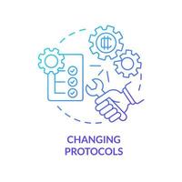 Changing protocols blue gradient concept icon. Crypto-currency disadvantage abstract idea thin line illustration. Ensuring secure transactions. Isolated outline drawing. Myriad Pro-Bold font used vector