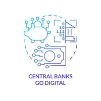 Central banks go digital blue gradient concept icon. Crypto weakness abstract idea thin line illustration. Losing control over monetary supply. Isolated outline drawing. Myriad Pro-Bold font used vector