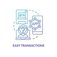 Easy transactions blue gradient concept icon. Cryptocurrency pros abstract idea thin line illustration. Exchanging virtual currency to money. Isolated outline drawing. Myriad Pro-Bold font used vector