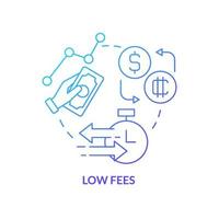 Low fees blue gradient concept icon. Crypto-currency competitive benefit abstract idea thin line illustration. Transferring crypto assets off. Isolated outline drawing. Myriad Pro-Bold font used vector