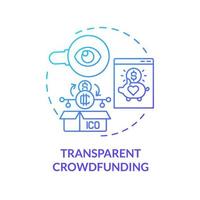 icono de concepto de gradiente azul de financiación colectiva transparente. ventaja criptográfica en el uso ilustración de línea delgada de idea abstracta. recaudación de fondos para emergencias. dibujo de contorno aislado. innumerables fuentes pro-bold utilizadas vector