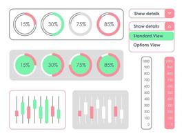 Real-time monitoring data UI elements kit. Isolated vector dashboard components. Flat interface buttons template. Web design widget collection for mobile application with light theme