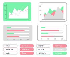 Trading infographics UI elements kit. Business isolated vector dashboard components. Flat interface buttons template. Web design widget collection for mobile application with light theme