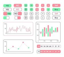 Sales forecast UI elements kit. Business statistics isolated vector dashboard components. Flat interface buttons template. Web design widget collection for mobile application with light theme