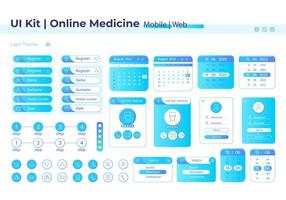 Online medicine UI elements kit. Healthcare isolated vector components. Flat navigation menus and interface buttons template. Web design widget collection for mobile application with light theme