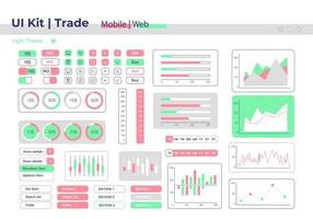 Trade UI elements kit. Business and commerce isolated vector dashboard components. Flat interface buttons template. Web design widget collection for mobile application with light theme