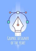 Graphic designer of year greeting card with color icon element. Artist. Postcard vector design. Decorative flyer with creative illustration. Notecard with congratulatory message on blue