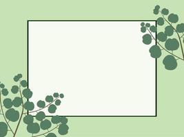 Light green background with rectangle frame and eucalyptus leaves above the frame vector illustration