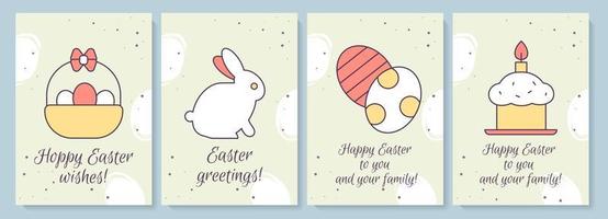 celebrando la tarjeta de felicitación de pascua con un conjunto de elementos de icono de color. vacaciones de primavera. diseño vectorial de postal. volante decorativo con ilustración creativa. notecard con mensaje de felicitación en gris vector