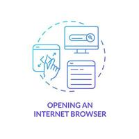 Opening internet browser blue gradient concept icon. Website access. Digital basic foundation skills abstract idea thin line illustration. Isolated outline drawing. Myriad Pro-Bold fonts used vector