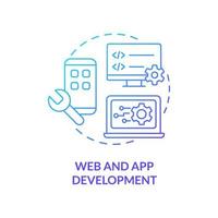 Web and app development blue gradient concept icon. Create website. Advanced digital skills abstract idea thin line illustration. Isolated outline drawing. Myriad Pro-Bold fonts used vector