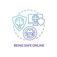 Being safe online blue gradient concept icon. Personal data protection and safety. Digital skills abstract idea thin line illustration. Isolated outline drawing. Myriad Pro-Bold fonts used vector