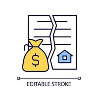 Nullified contract RGB color icon. Void and invalid agreement. Real estate transaction annulment. Isolated vector illustration. Simple filled line drawing. Editable stroke. Arial font used