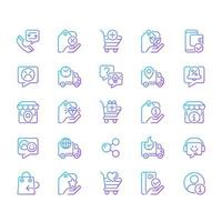 Online shopping gradient linear vector icons set. Electronic commerce. Website interface. Special offer. Thin line contour symbol designs bundle. Isolated outline illustrations collection