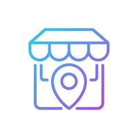 Store location gradient linear vector icon. Physical shop position. Website information. Market address. Thin line color symbol. Modern style pictogram. Vector isolated outline drawing