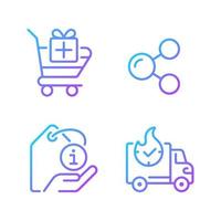 Buying products on internet gradient linear vector icons set. Express delivery. Product description. Thin line contour symbol designs bundle. Isolated outline illustrations collection