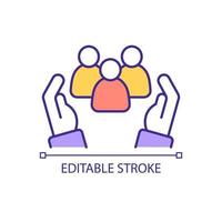 Social protection of vulnerable group RGB color icon. Supporting program for people. Volunteer work. Isolated vector illustration. Simple filled line drawing. Editable stroke. Arial font used