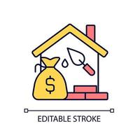 Construction loan RGB color icon. Self build loan. Get credit for house building. Home project. Isolated vector illustration. Simple filled line drawing. Editable stroke. Arial font used