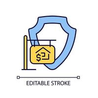 House selling insurance RGB color icon. Asset coverage. Protection and damage prevention. Property sale. Isolated vector illustration. Simple filled line drawing. Editable stroke. Arial font used