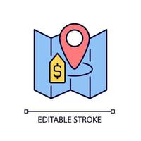 Land selling RGB color icon. Plot trading and purchasing. building construction. Real estate. Property sale. Isolated vector illustration. Simple filled line drawing. Editable stroke. Arial font used