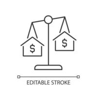 House comparables linear icon. Similar condition homes comparison. Real estate evaluation. Thin line illustration. Contour symbol. Vector outline drawing. Editable stroke. Arial font used